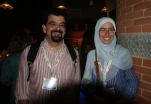 Fabio Turone with Nadia El-Awady - then President of the World Federation of Science Journalists - at ESOF Turin 2010.